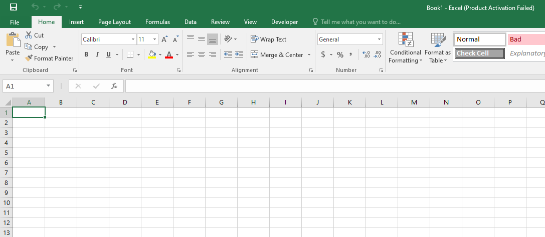 Blank Excel spreadsheet