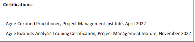 Additional Certifications Section in a Resume