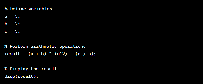 An example of use of arithmetic MATLAB Operators