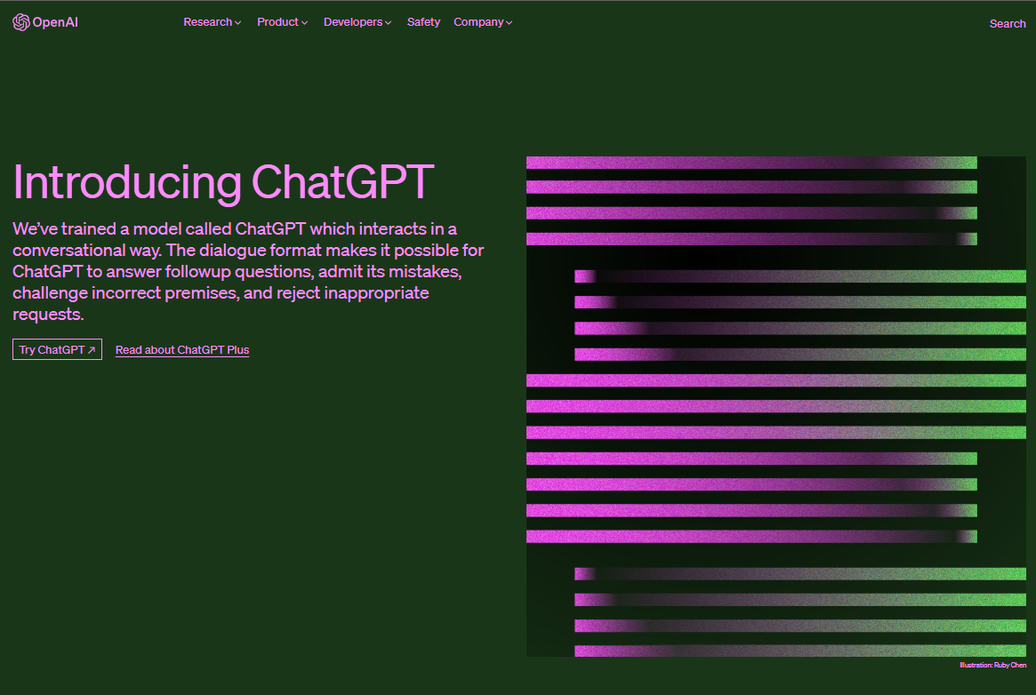 ChatGPT chatbot on OpenAI webpage