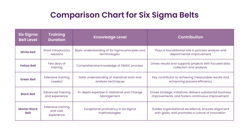 Comparison Chart for Six Sigma Belts