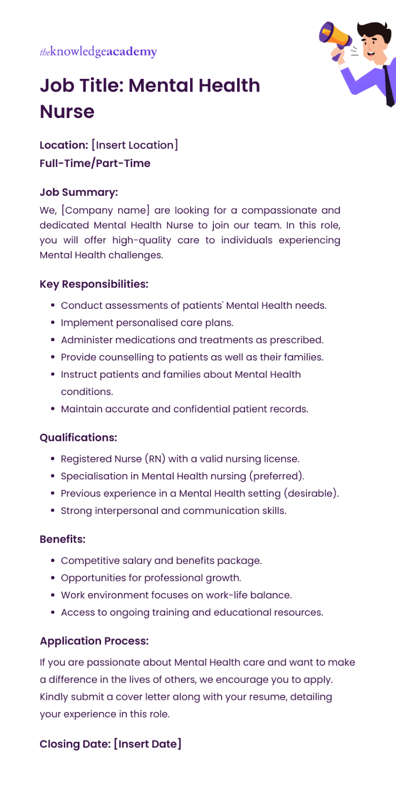 Example of Mental Health Nurse Job Description 