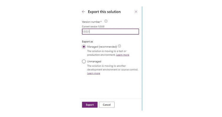 Exporting solutions in Power Apps