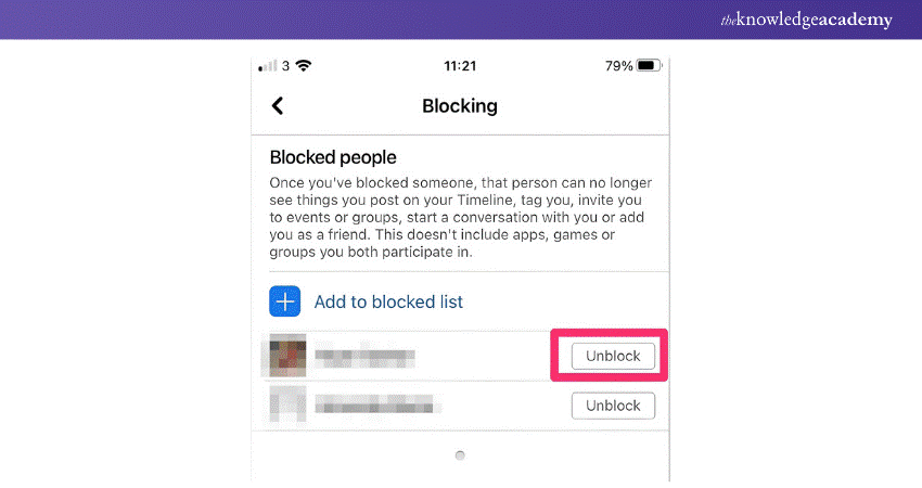 Facebook App: Unblock Users