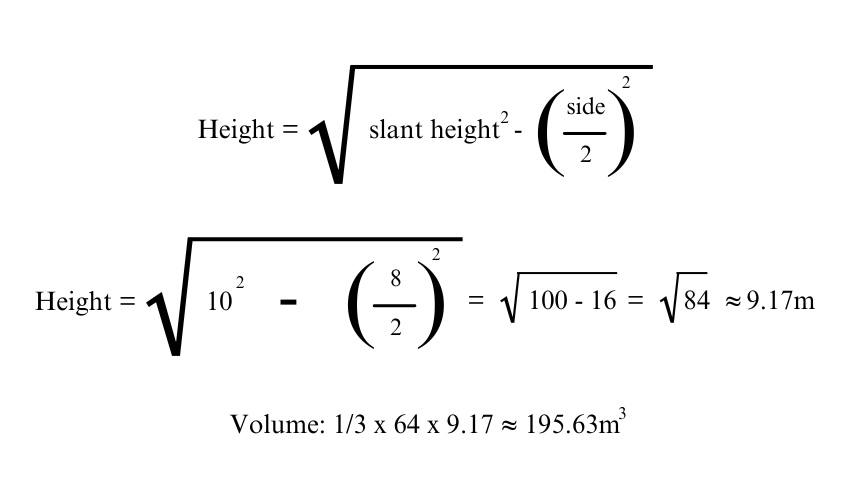 Finding the Volume of a Square Pyramid without the Perpendicular Height