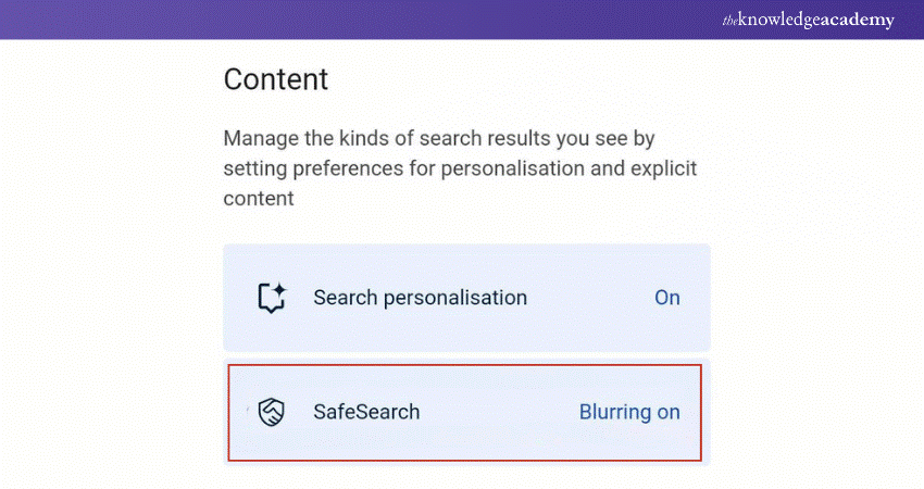 Going to SafeSearch Option