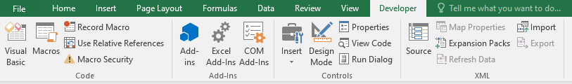 Image showing Developer option in Excel
