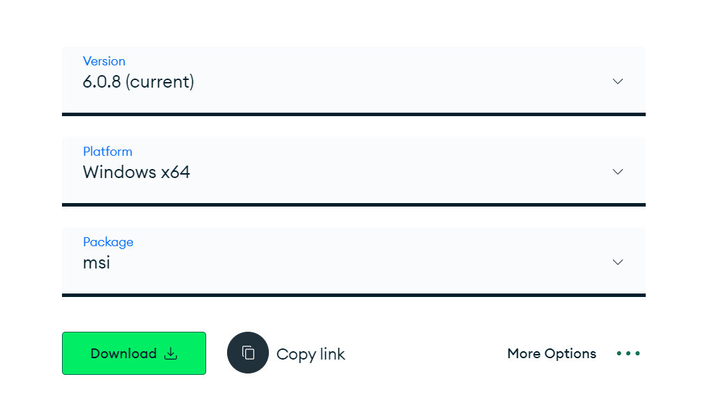 Initiating a MongoDB download