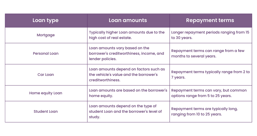 Loan amounts and repayment terms    