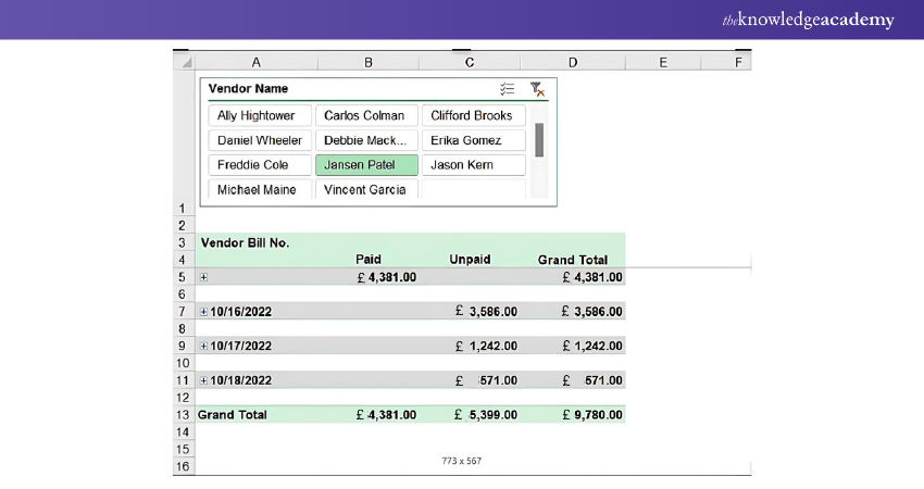 Managing Unpaid Bills in Excel (A/P) example