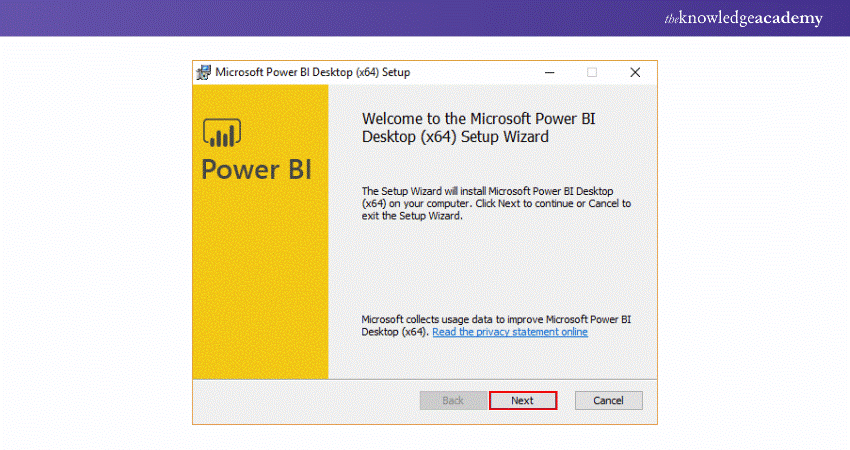 Microsoft Power BI Desktop’s “Next” Button in the Setup Wizard