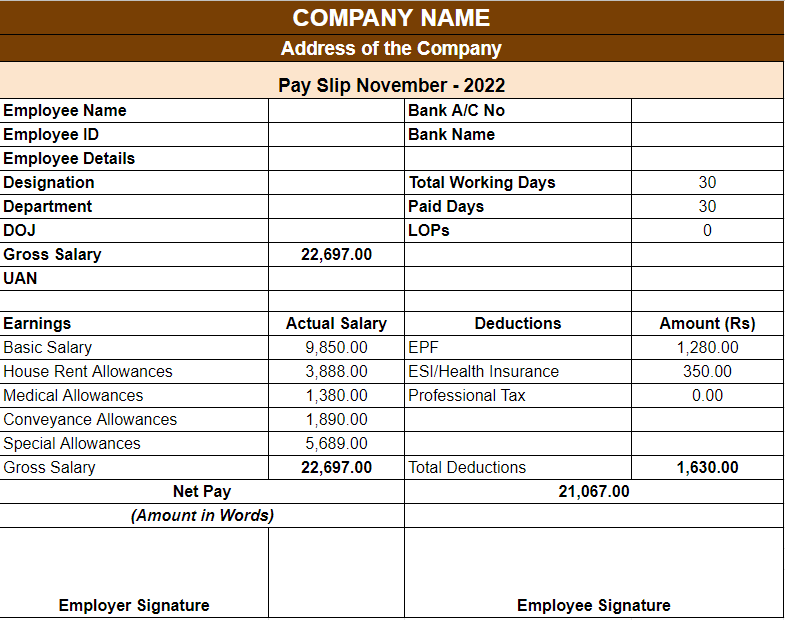 salary slip template in excel