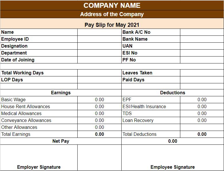 salary slip template in excel