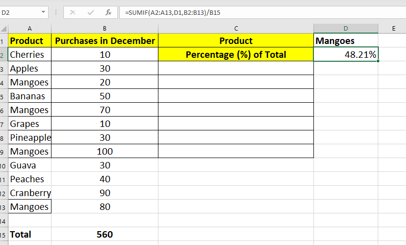 How to use Percentage Formula in excel to find parts in rows
