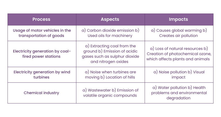 Processes, Aspects and Impacts Examples