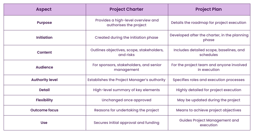 Project Charter vs Project Plan