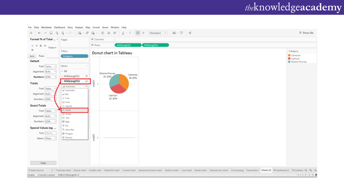 Selecting ”Circle” from the drop-down list