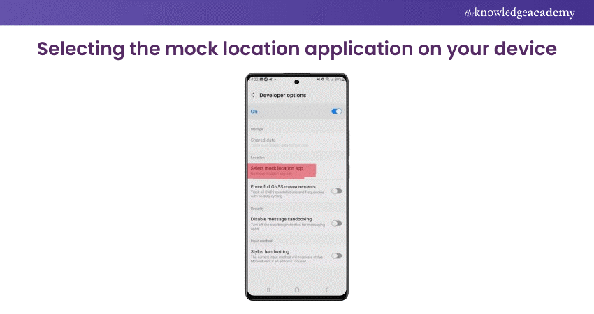 Selecting the mock location application on your device