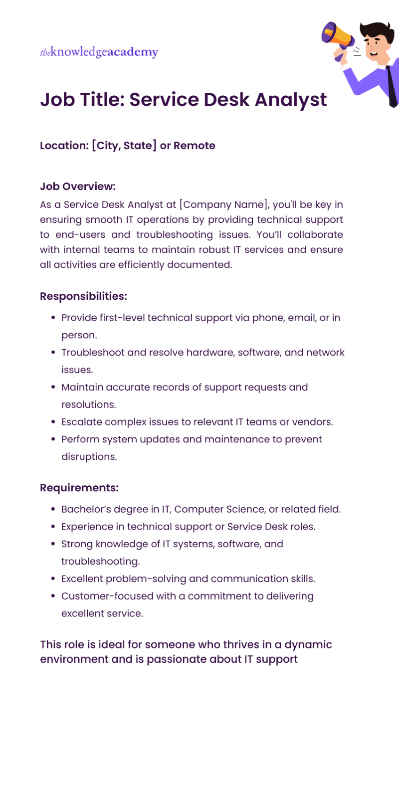 Service Desk Analyst Job Description Template