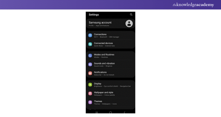 Settings on Smartphone