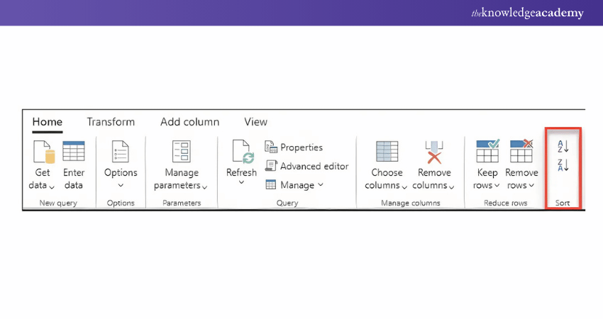 Sort Options under Home Tab