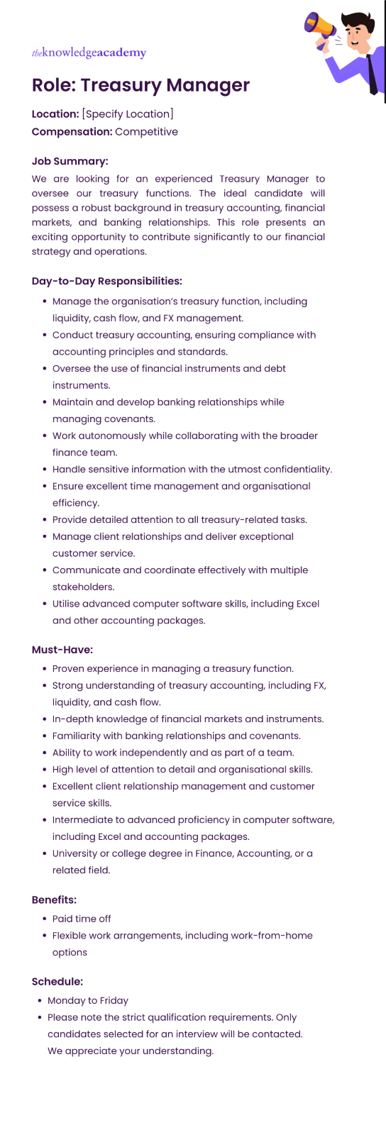 Treasury Manager Job Description Template