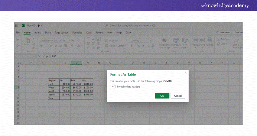 UI of Excel 