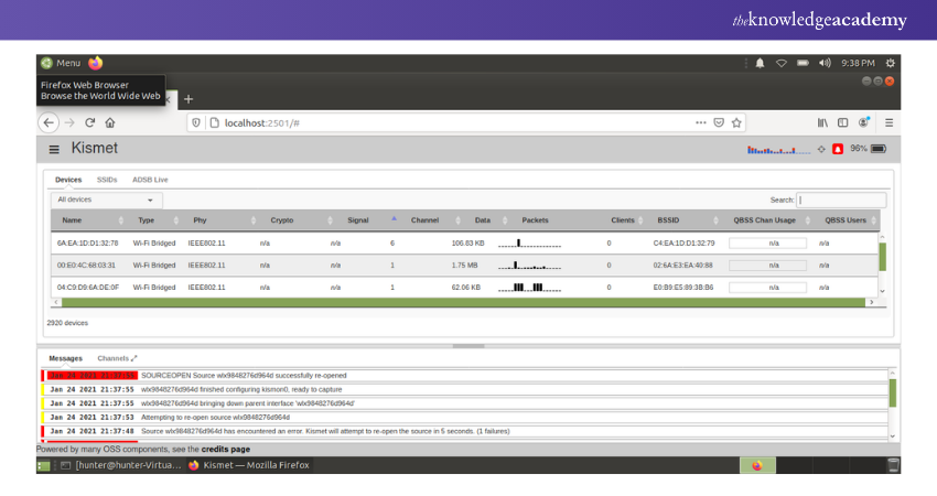 User Interface of Kismet