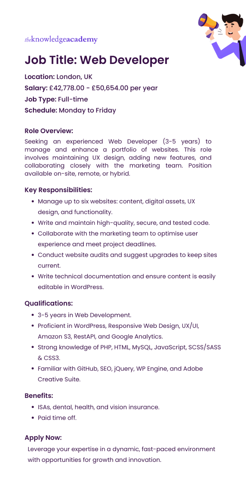 Web Developer Job Description Example