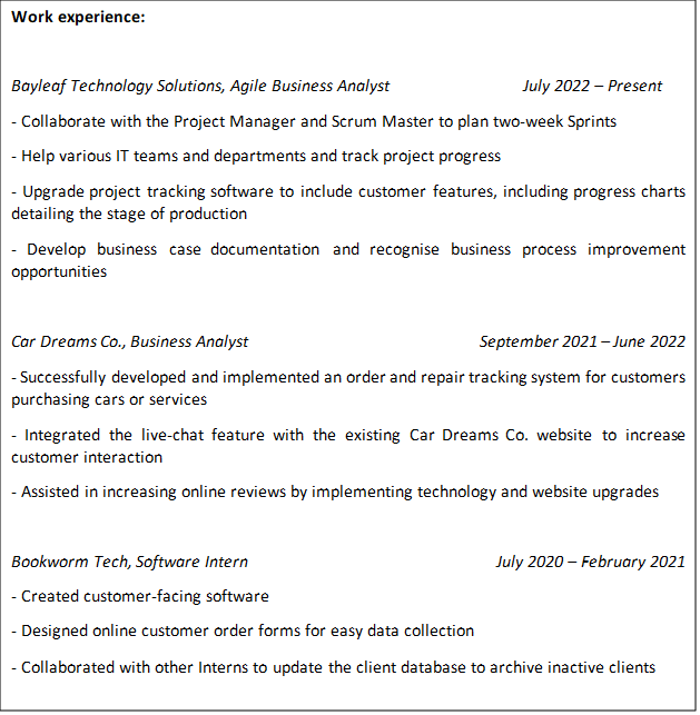 Work Experience Background Section in a Resume