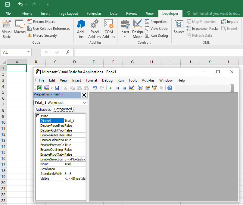 Image showing Visual Basic Options in Excel